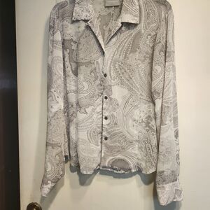 Liz Claiborne Paisley Blouse in Gray and White